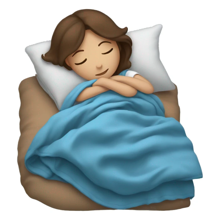 Girl with brown hair sleeping with a blue blanket sticker