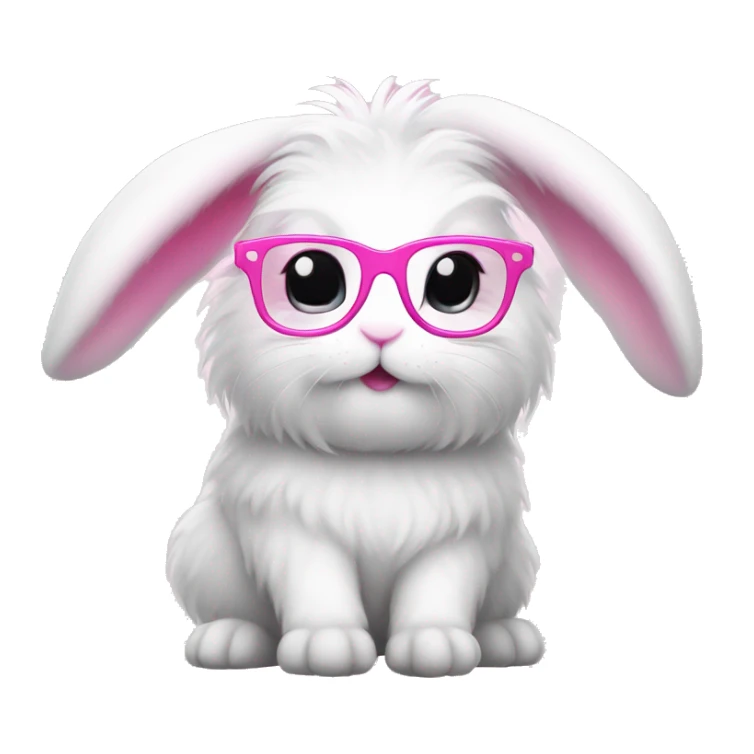 cute super fluffy white bunny with pink glasses sticker