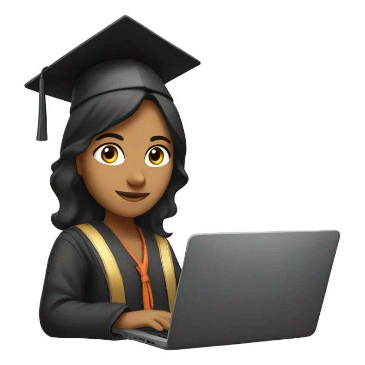 Indian girl wearing graduate hat and typing on laptop sticker