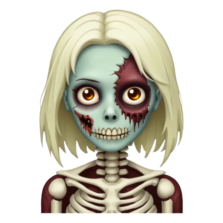 Undead zombie girl with half skeleton face sticker