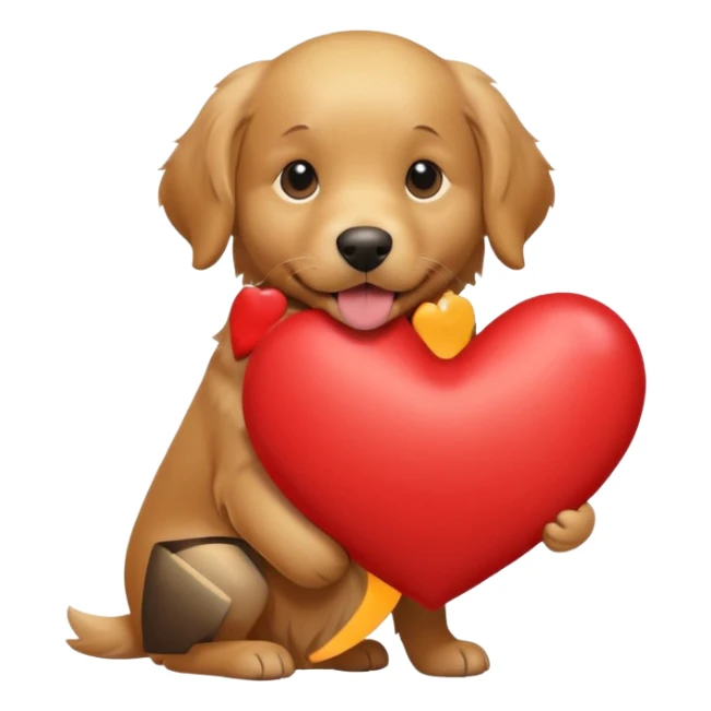 A dog holding a large heart (modeled after a Golden Retriever) sticker
