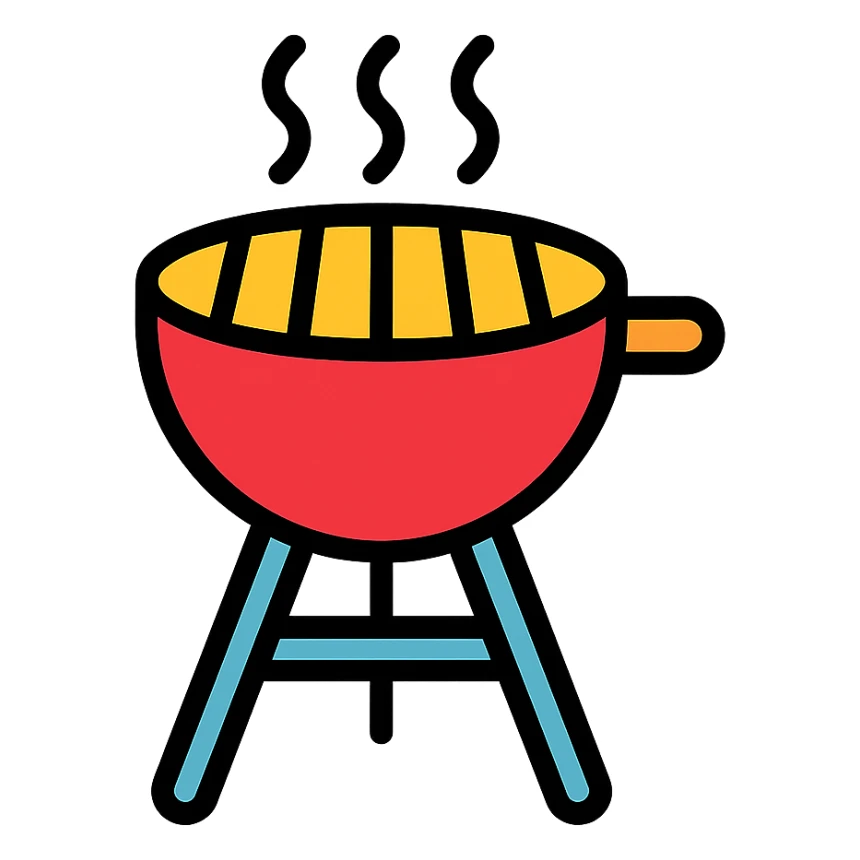 grill, colorful lineal icon with black outlines sticker