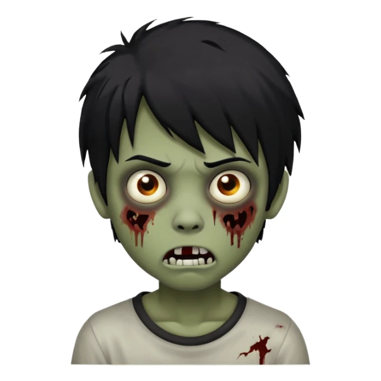 boy, zombie, black hair, medium long, emo, shaggy, dark, spooky, creepy expression emoji sticker