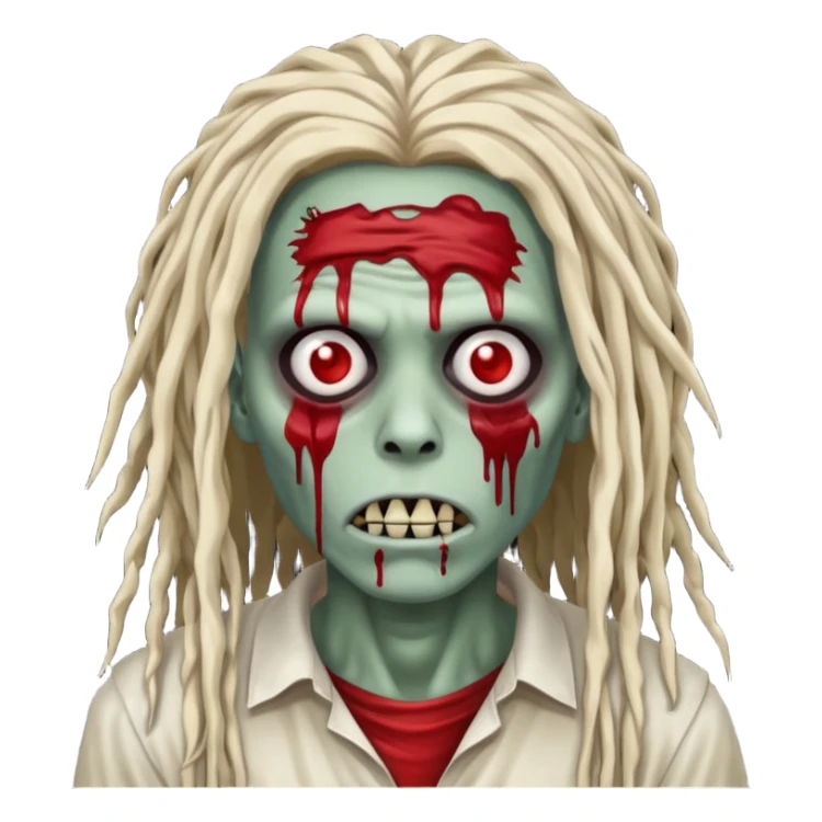 create zombie with dreadlocks have some of the drealocks cover his face sticker