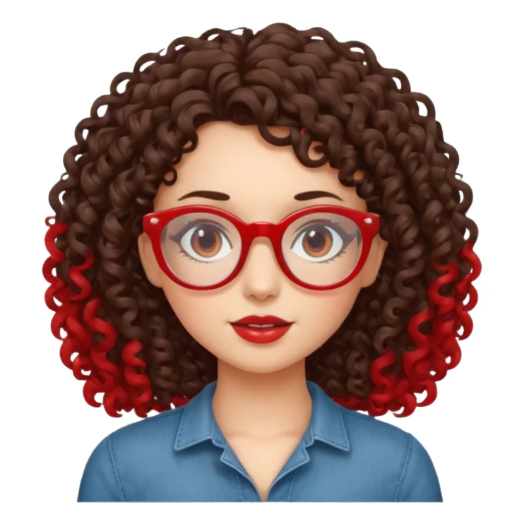 a curly girl, brunette, with red glasses  sticker