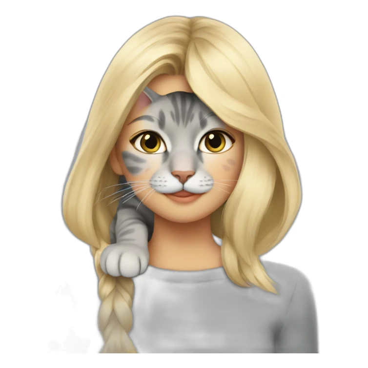 gray cat on the shoulder of a blonde girl sticker