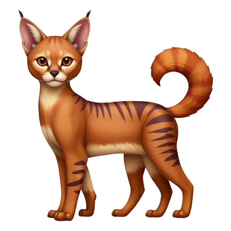 Patterned marked elegant slim furry cute beautiful cool edgy Caracal-Sphynx-Red-Panda-fusion-hybrid-animal-creature, full body sticker