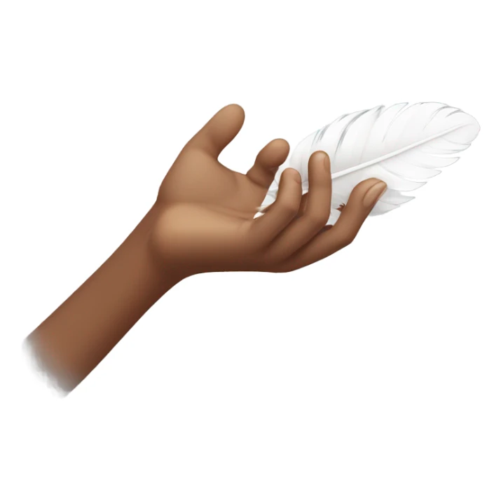 brown female hand in horizontal position with white feather flying above sticker