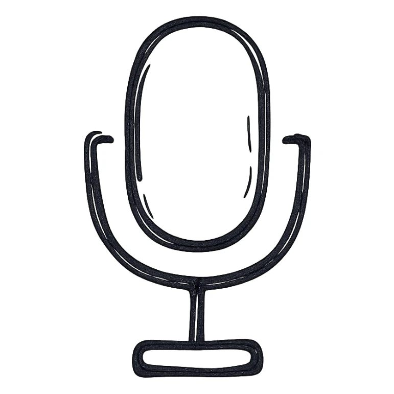 Microphone for recording icon, hand drawn, black outlines, no fill, simple and clean, front view sticker