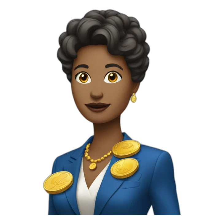 Posh-woman-with-blue-suit-holding-golden-coins sticker