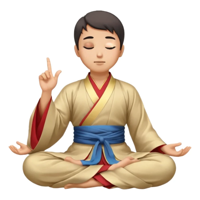 man in hanfu closing sitting in lotus pose, pointing one finger to sky as wisdom gesture sticker
