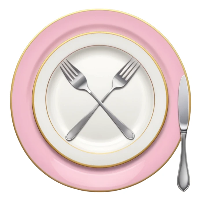 A luxurious plate with pink accents and elegant details, fork and knife sticker