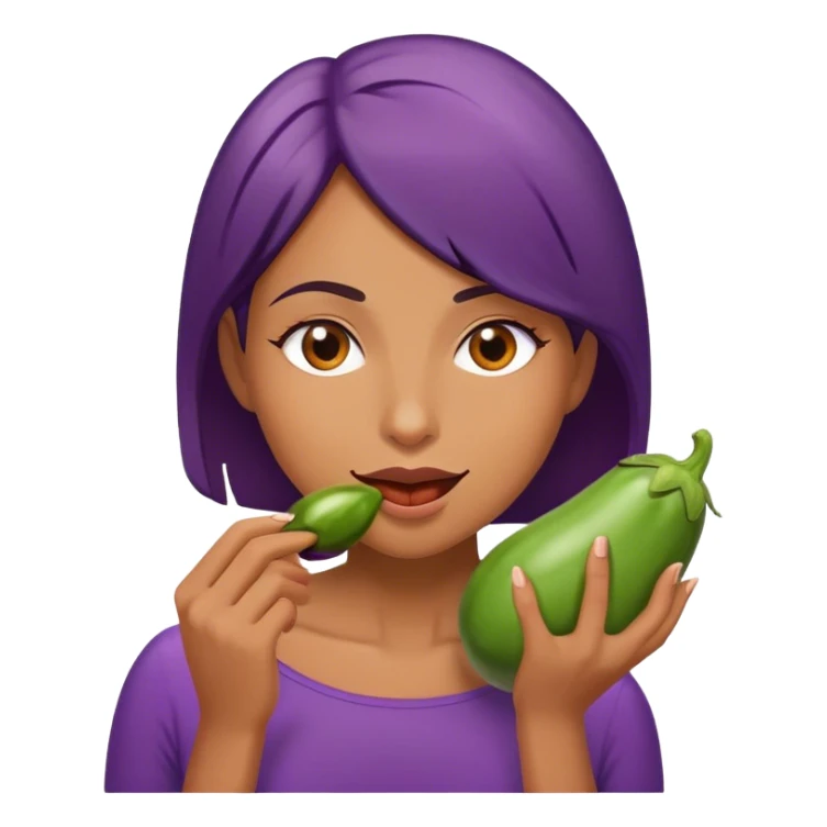 Woman eating an eggplant sticker