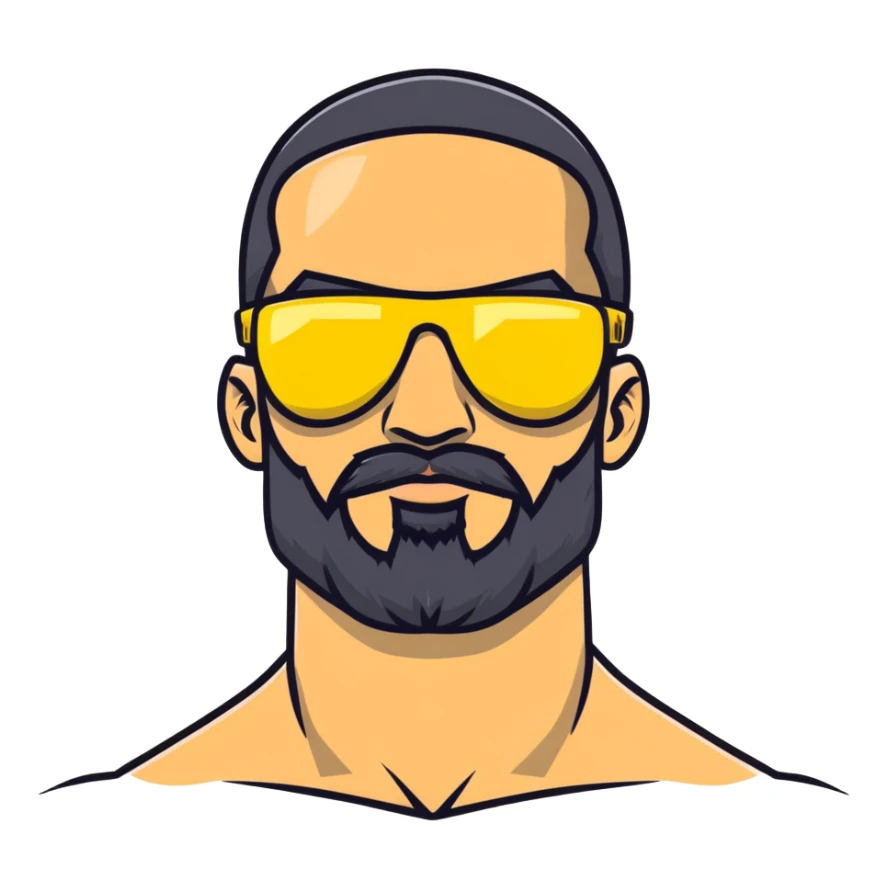 muscular man with black beard wearing yellow sunglasses sticker