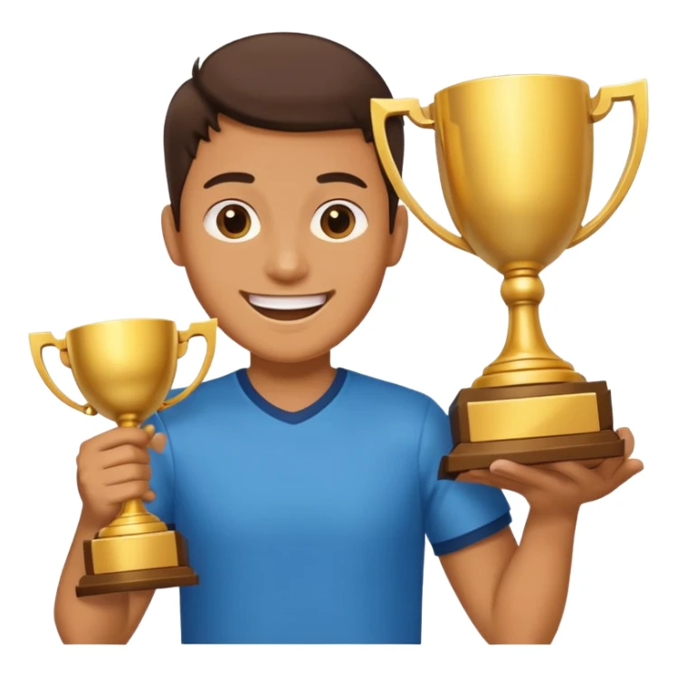 person holding a large gold trophy, excited, fun, expressive sticker