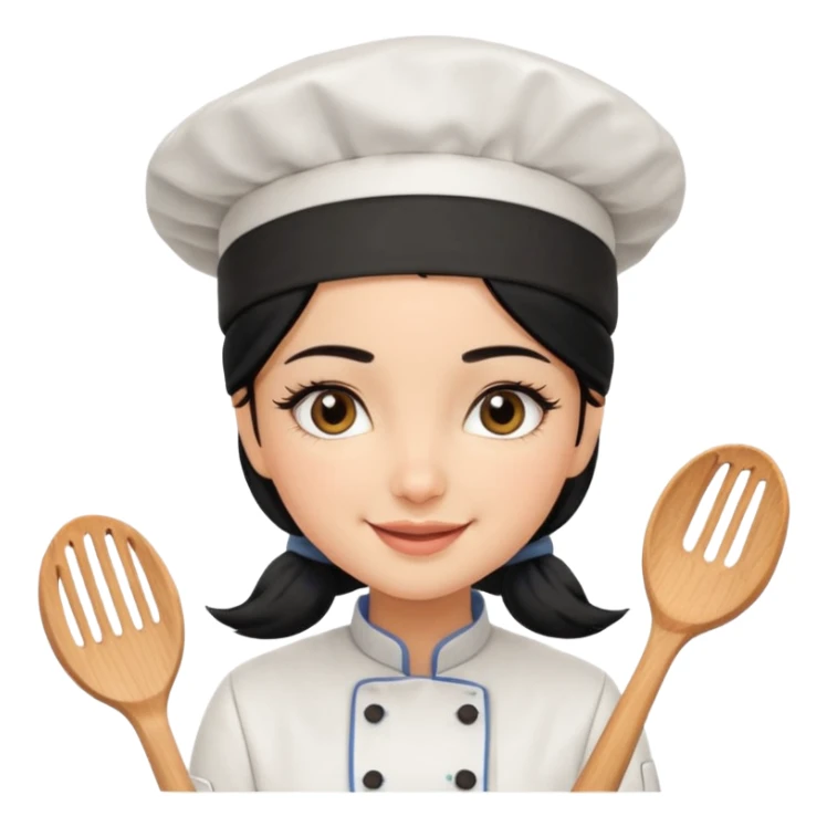 Create a cute girl, black hair, Middle Eastern with lashes  chef🧑‍🍳 emoji sticker