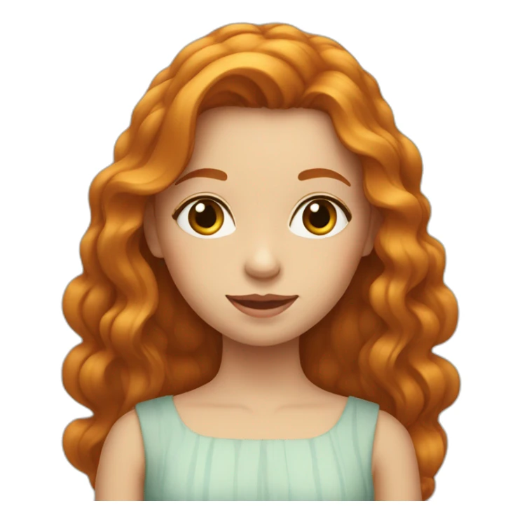Young girl with long undulating ginger hair and a dress sticker