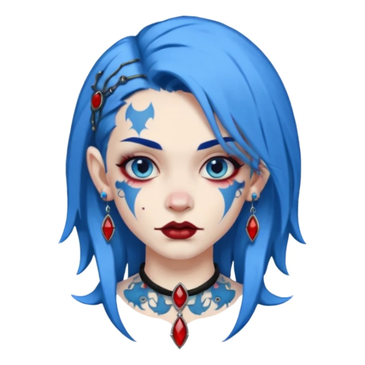 wampire with blue hair and face tattooed and extra big earing sticker