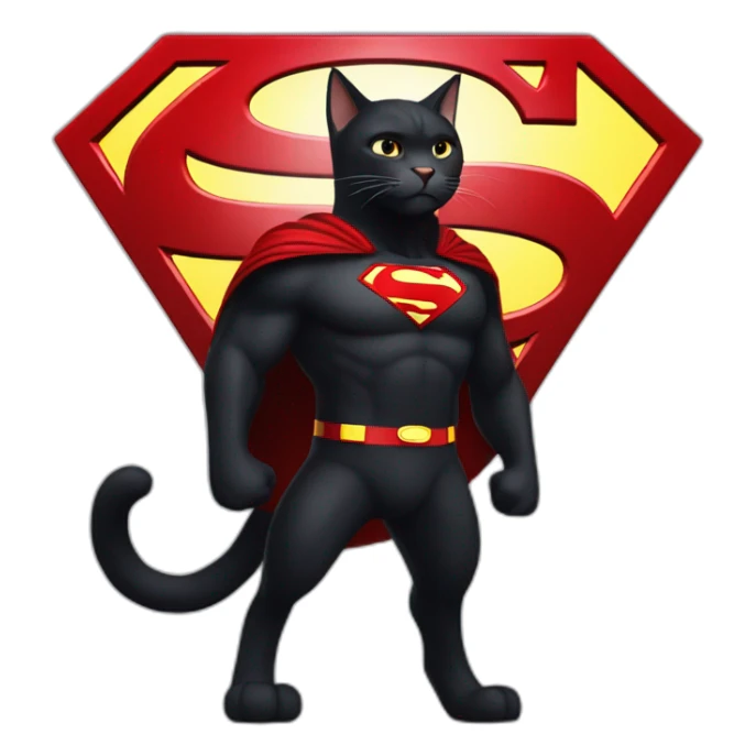 humongous black cat wearing a superman costume sticker
