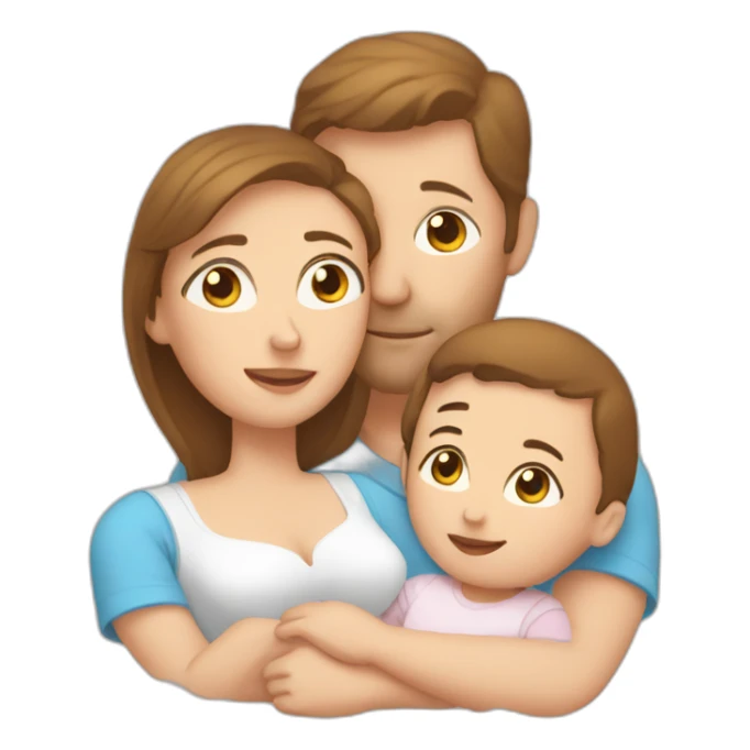 white mom with brown hair and white dad cuddling with a baby sticker
