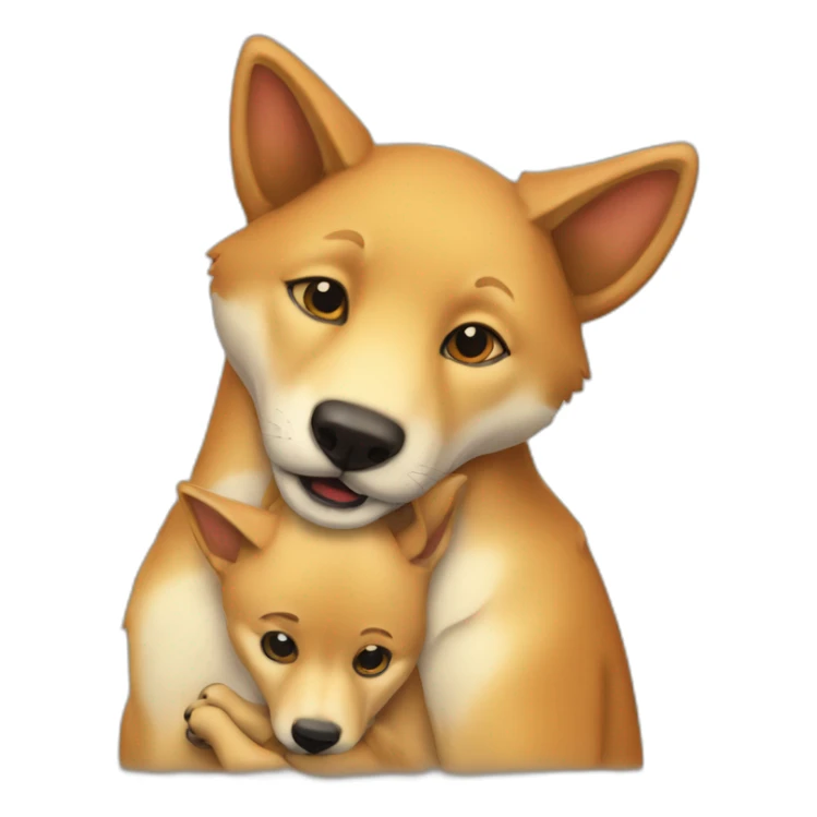 A dingo pup hugging an adult dingo sticker