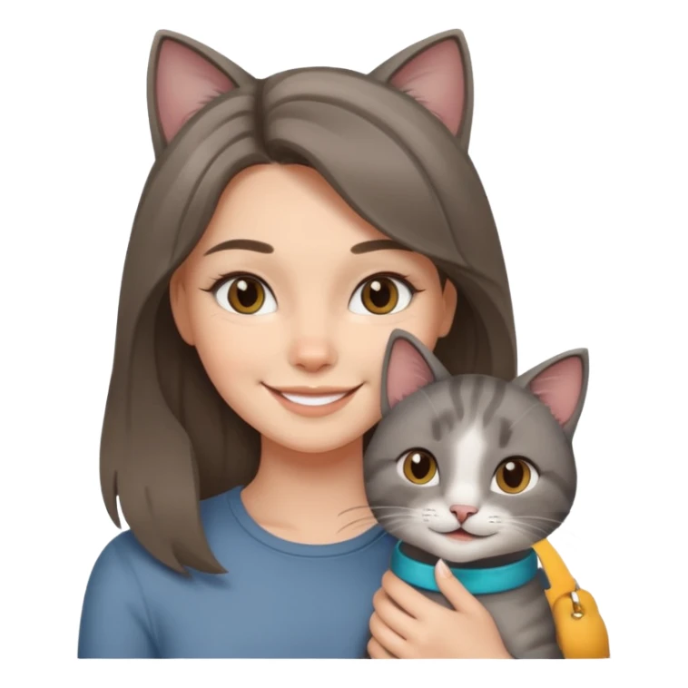 White brunette with balayage and her Grey cat  sticker