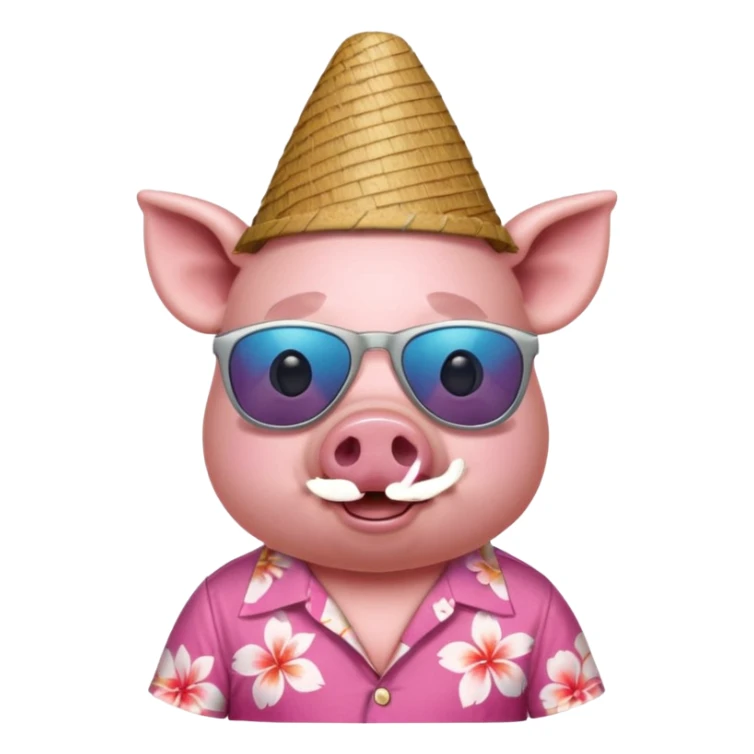 Pig with aloha shirt, birthday hat, sunglasses sticker