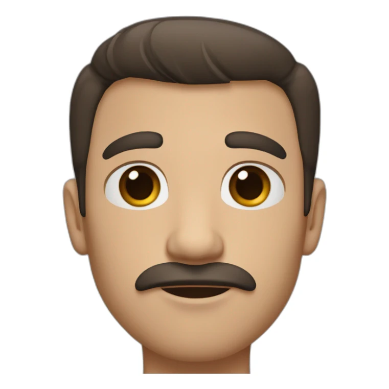 White man with dark brown shag haircut, thick eyebrows, soulful brown eyes, large ears, pronounced cheekbones, and a simple moustache. sticker