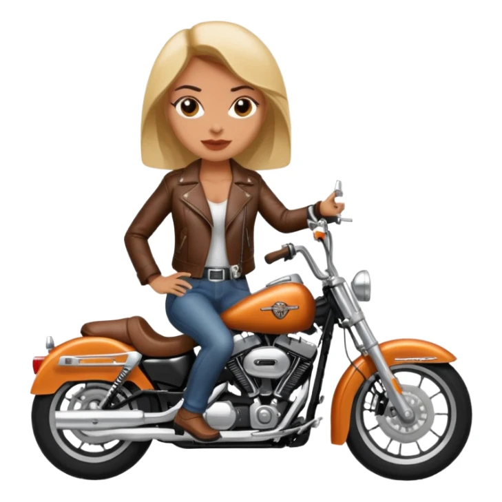 A woman wearing leather riding a Harley Davidson sticker