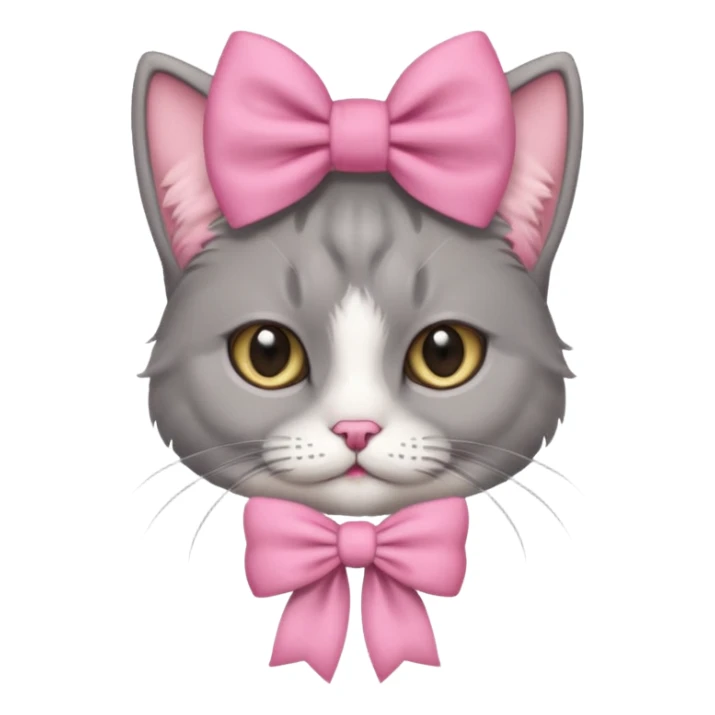 Fluffy extremely cute grey cat wearing a pink bow on its head sticker