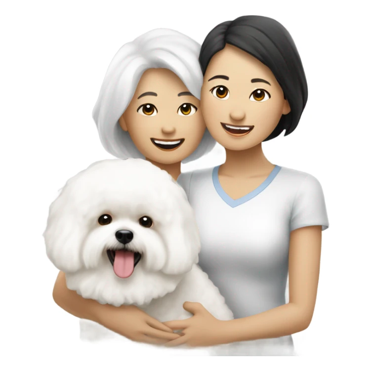A cute and happy bichon frise with an Asian woman  sticker