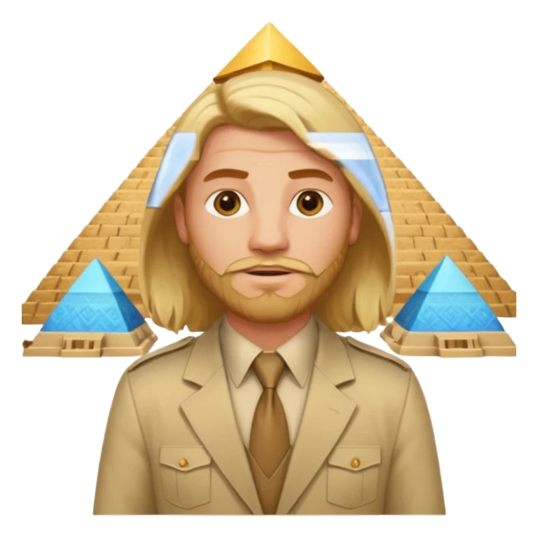 male blond long hair agent with short beard in egypt with pyramid. bit more fat sticker