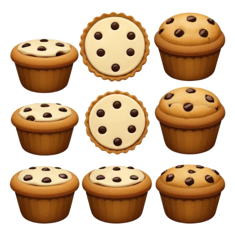 Baking humanless avatar in vibrant style illustration. Pie, cookie, and muffin warm golden tones, simple shapes, flat design, high contrast. sticker