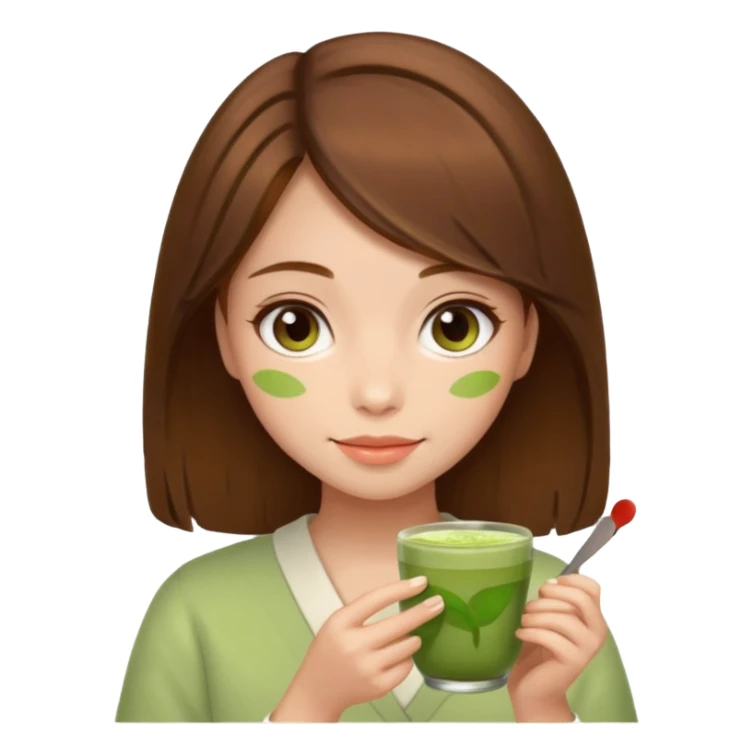 girl with brown hair portrait and matcha sticker