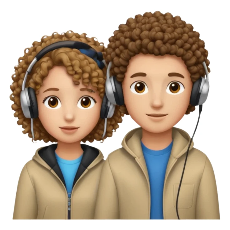 curly haired with headphones in girl and boy sticker