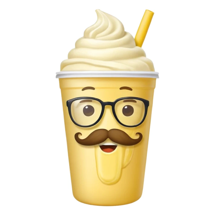 banana milkshake in a take-out cup with mustache and glassess sticker