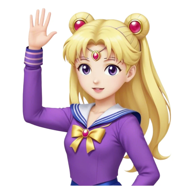 anime girl sailor moon in purple clothes waving her hand sticker
