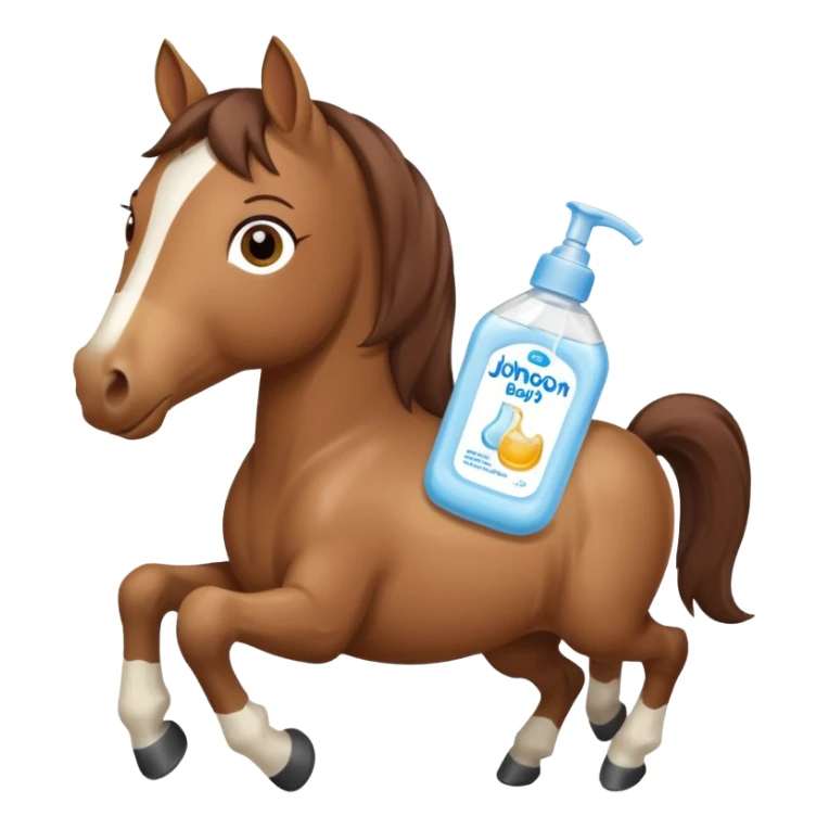 A cartoon horse holding johnson baby oil soltion  sticker