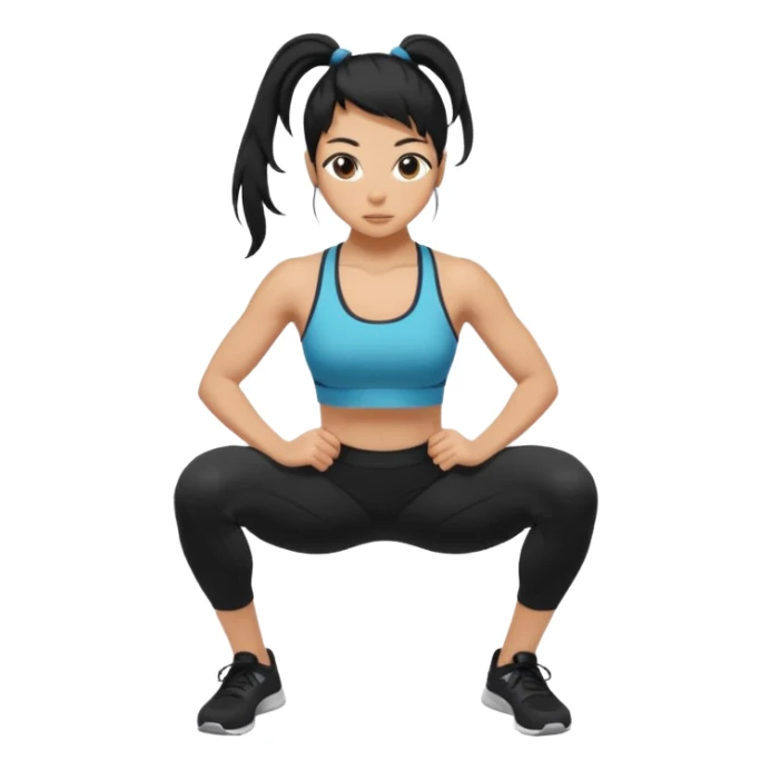Women with long black ponytail doing a squat with no weights sticker