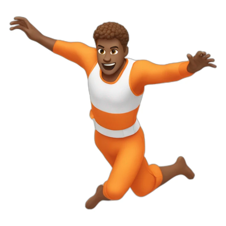 male parcour athlete in orange white cloths, captured mid-air sticker