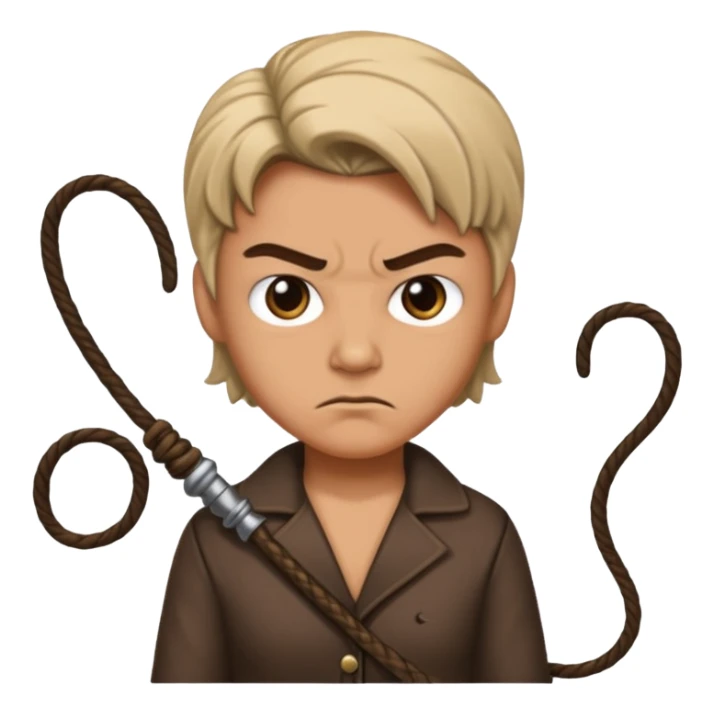 person with a mean scoul and a whip sticker
