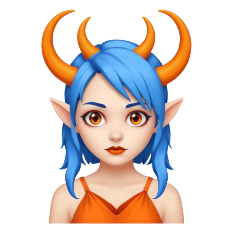 blue hair girl with evil horns and orange dress sticker