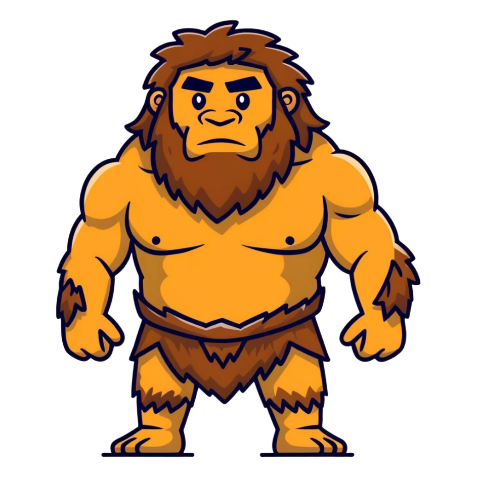 Neanderthal caveman with very broad shoulders, primitive human with strong build, fur clothing sticker