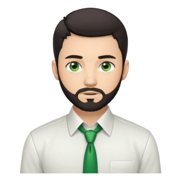 Man with a short full beard, Styled hair, Best looking man in the planet, onepiece style dark hair, green eyes, more anime style more maskulin. Wearing a white formal shirt, first buttons open sticker