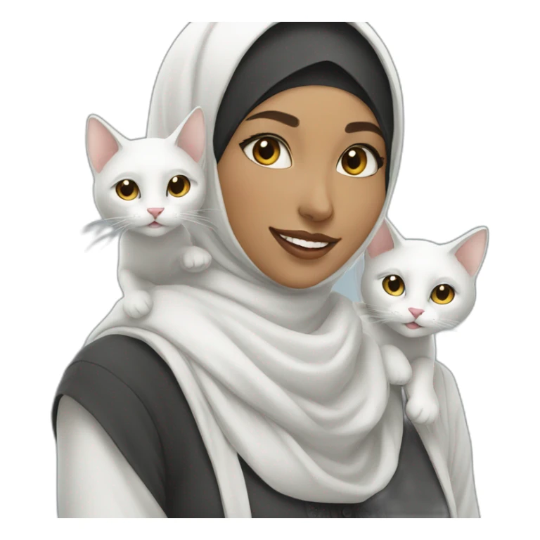 hijab young women with white cat and smiling close up sticker