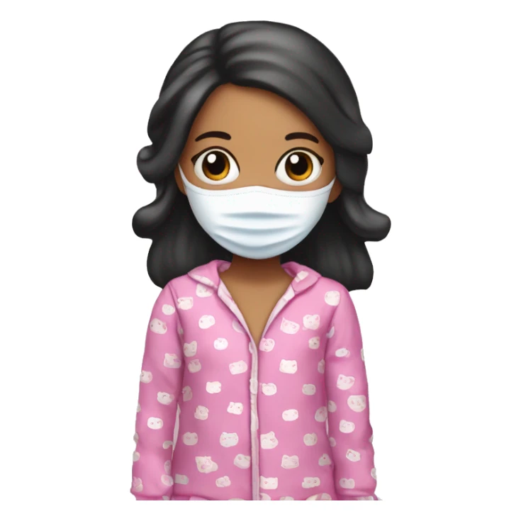 Girl in be bed with hello Kitty pyjamas wearing a face mask that is black sticker