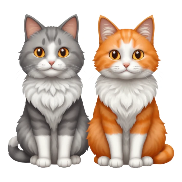 a realistic looking very fluffy grey and white cat with grey legs and white paws, sitting next to another cat sticker