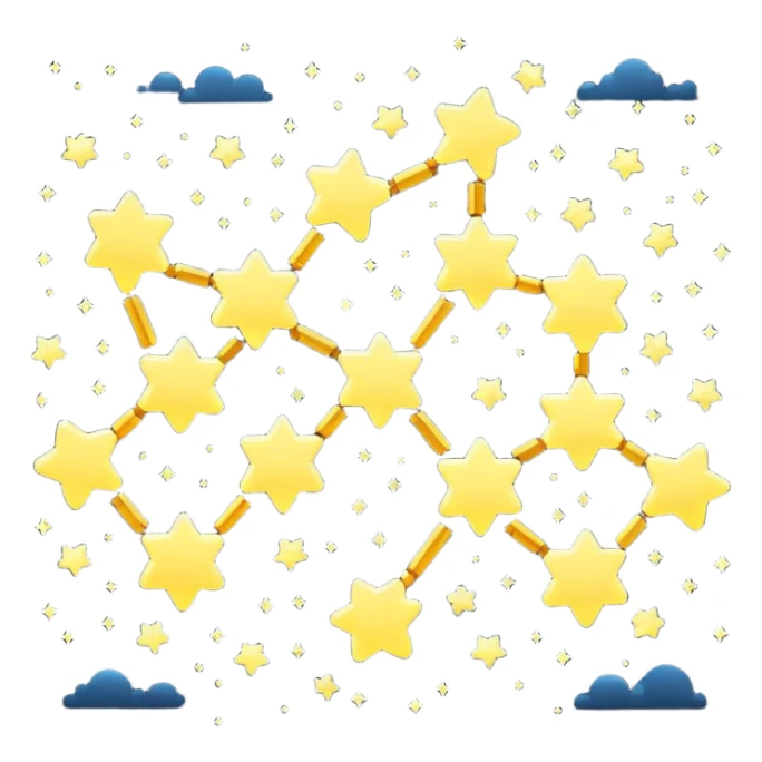 Pixel art icon of a glowing constellation made of connected stars, symbolizing knowledge paths and courses. 
Minimalistic, clean pixel style, soft glow, readable at small size, centered, no background, designed for dark UI.
 sticker