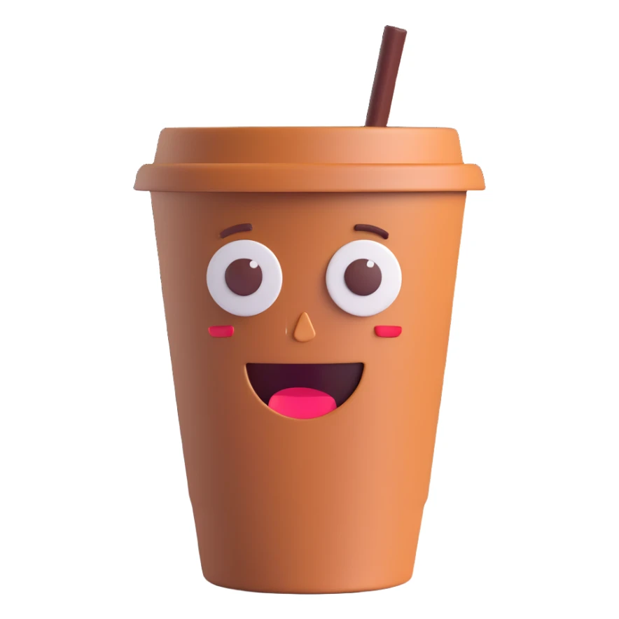 3D emoji style espresso to-go cup, winking face sticker