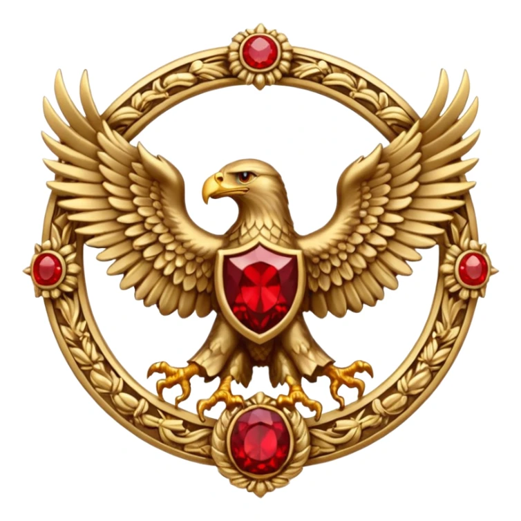 Bicephalous Eagle crest / brosch in a cirkel without background and with red gem sticker